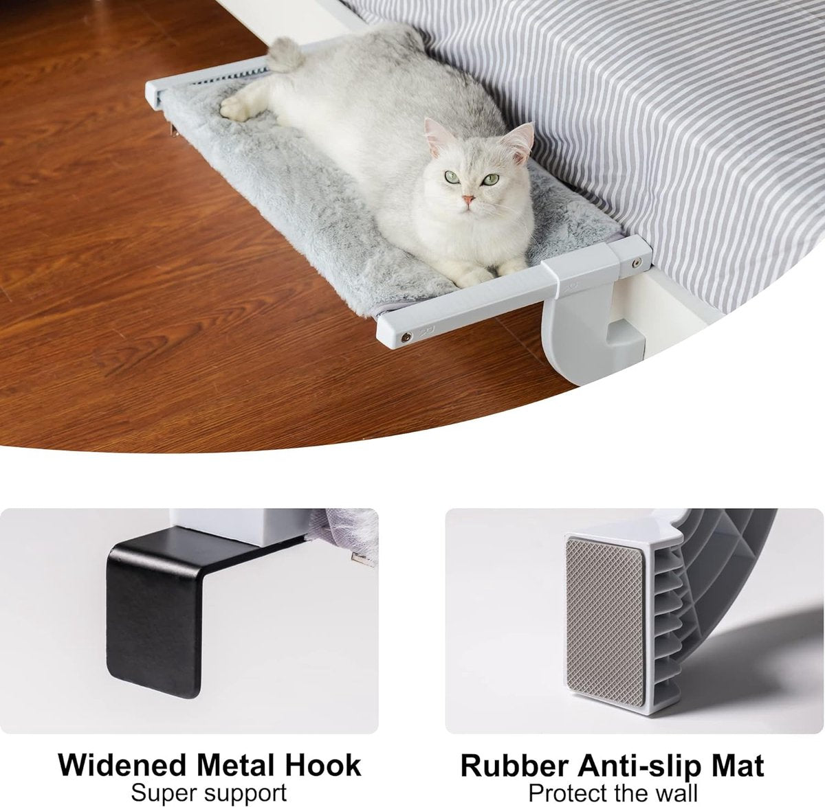 Cat Window Perch Hammock Large for Indoor Cats - 55 x 35 cm Adjustable Cat Window Bed Lounger with Double-Sided Cushion, Sturdy Cat Bed Up to 18 kg, Grey