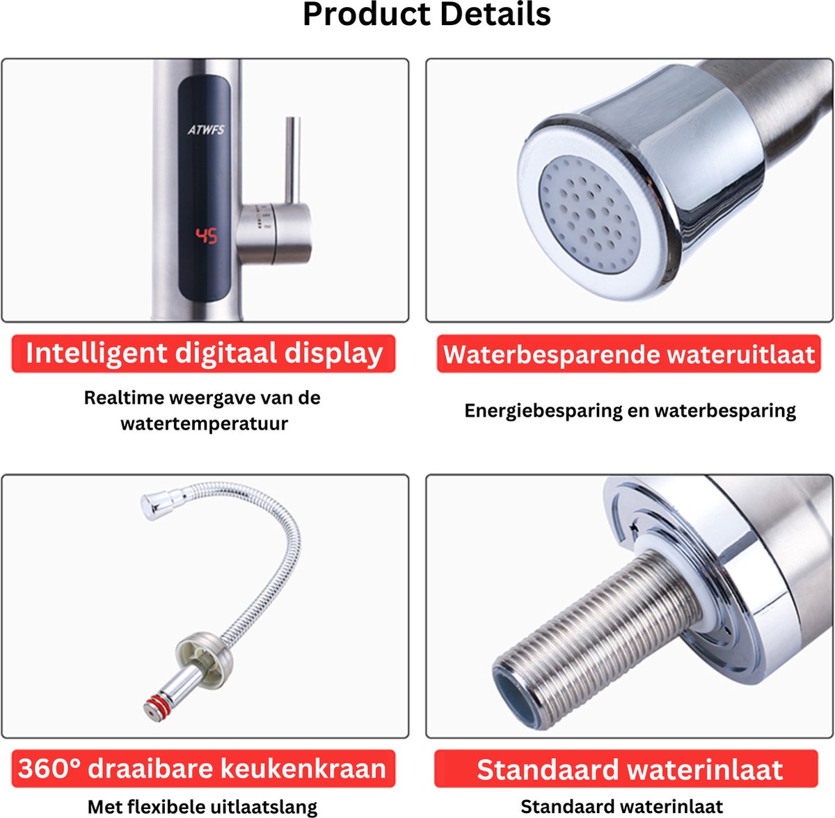 Warmwaterkraan - 220V - Met display - Kokendwaterkraan - Warmwaterkraan elektrisch - Snel warm water - Heetwaterdispenser - Kokendwaterkraan - Elektrische kraan