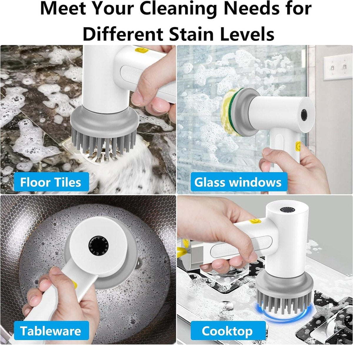 Electric Power Scrubber Cleaning Brush - 3 Brushes - Waterproof - Kitchen Bathroom Tiles