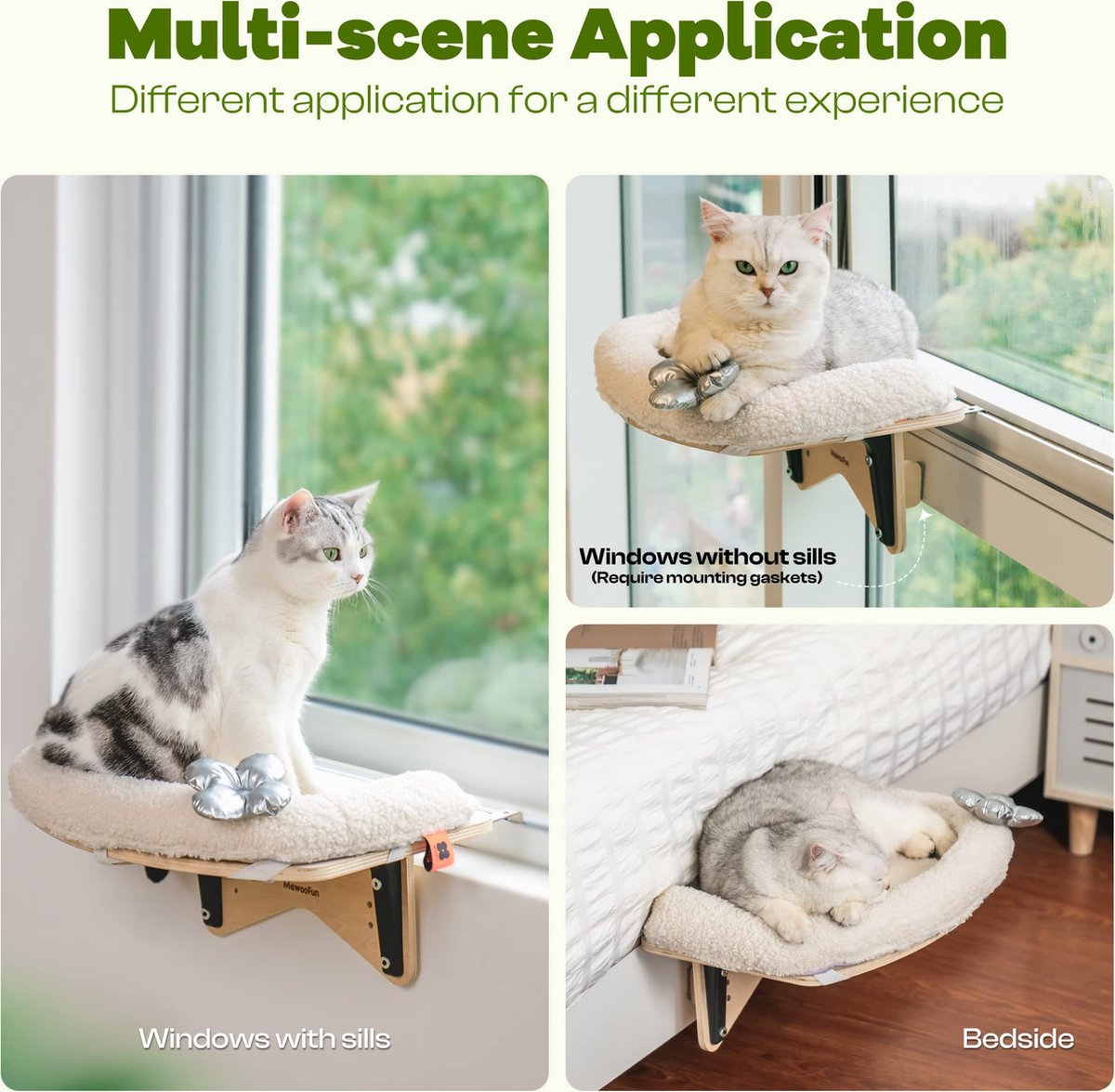 Mewoofun Duurzame Katten Hangmat Raambevestiging Met Zachte Kussenmat Voor Katten Binnenshuis Biedt Een Stabiele Lig- Zitplek Voor Uw Kat