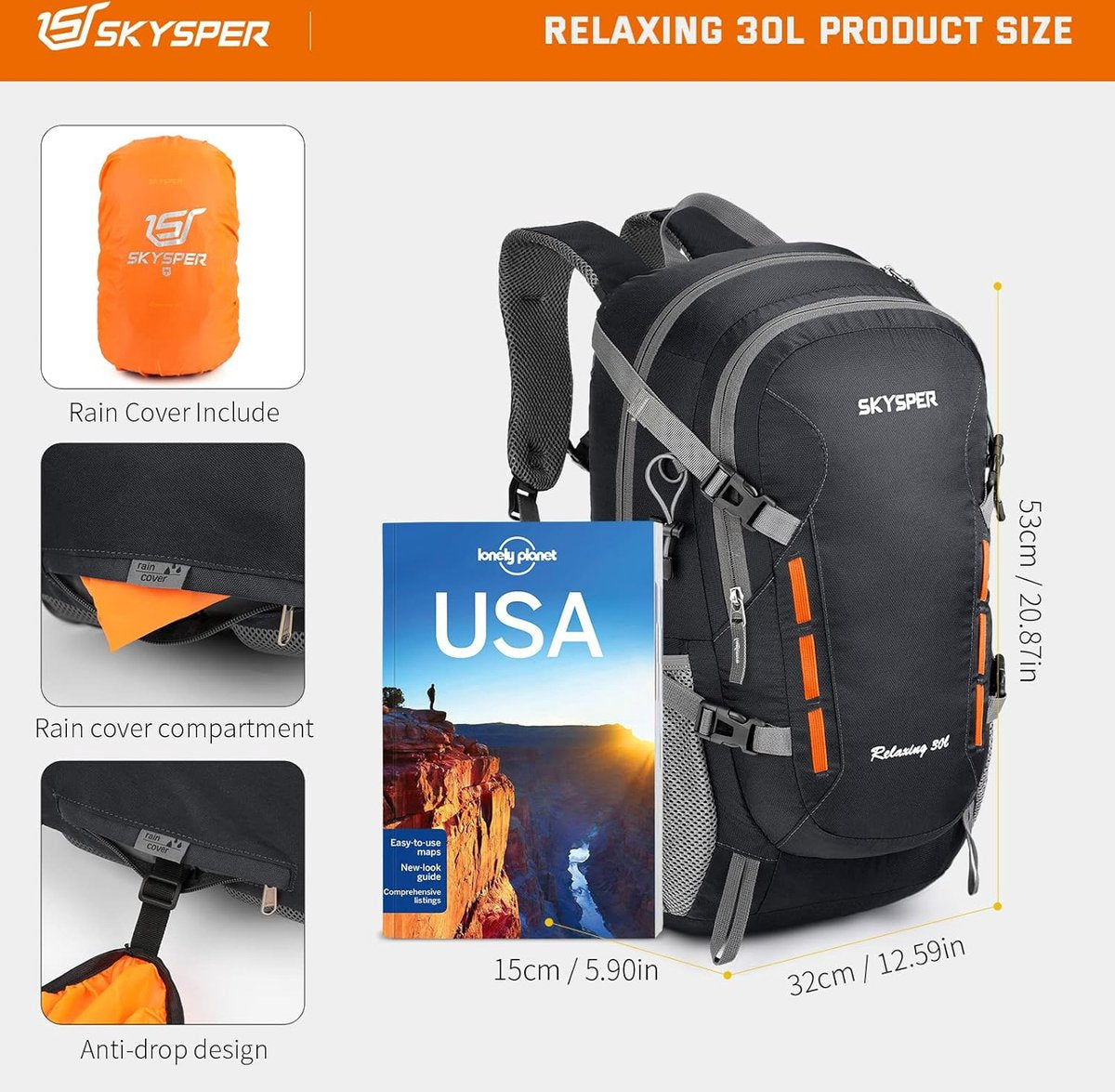 Wandelrugzak voor heren, 30 liter, trekkingrugzak, waterdicht, reisrugzak, multifunctionele campingrugzak, dagrugzak, opvouwbaar, lichtgewicht outdoor dagrugzak, 30l