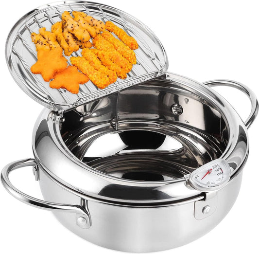 RVS Frituurpan, Japanse stijl Tempura Fryer Pot met frituurthermometer en deksels (S)