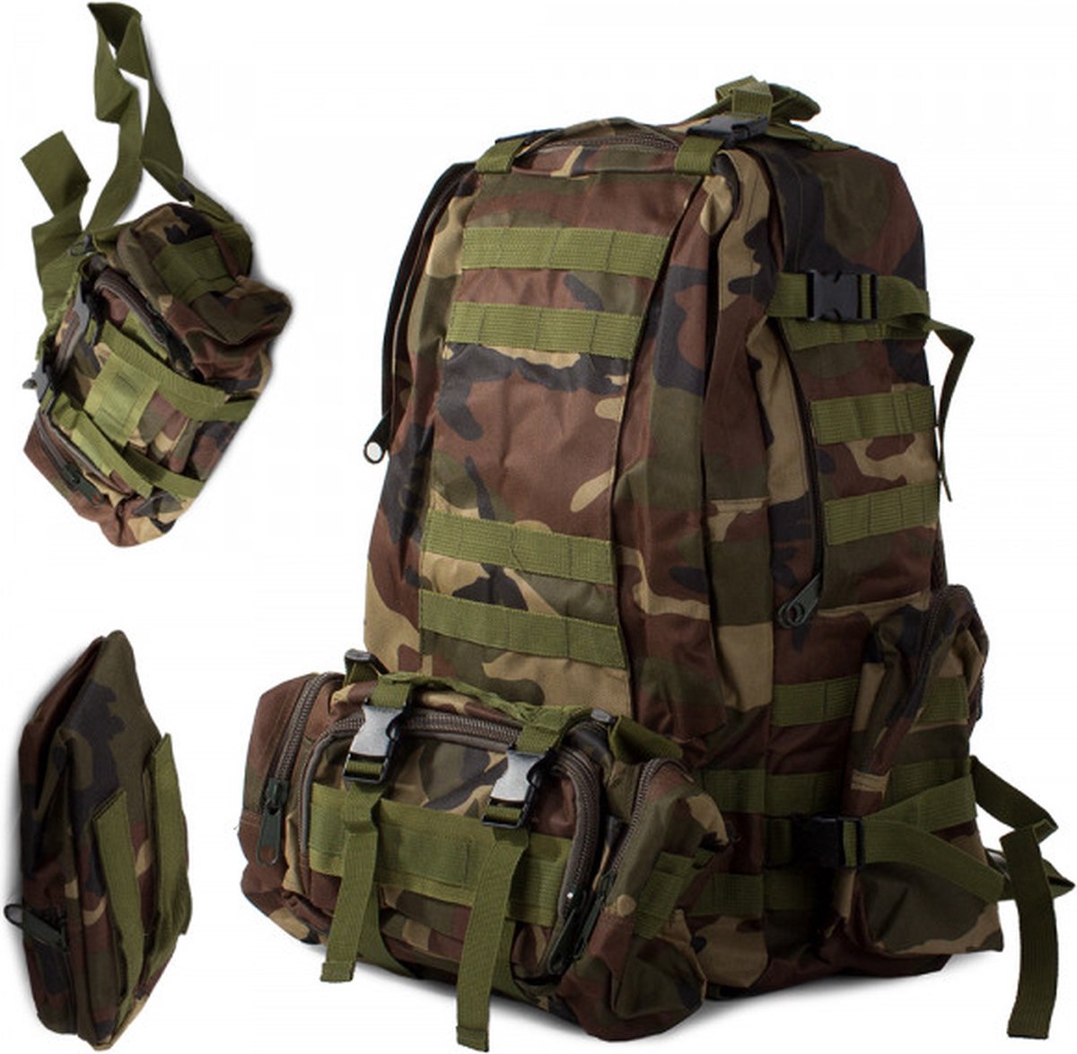Military survival backpack - Tactical backpack - 48.5 liters - 50x55x16 cm - Camouflage backpack - Camel - Hiking backpack - Green - Waterproof