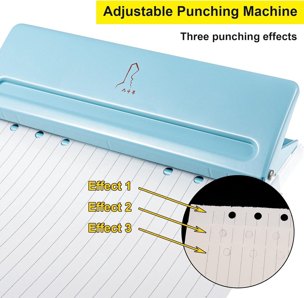 6-gaats perforator voor A4 / A5 / A6 / A7, verstelbare afstand perforator gemaakt van metalen ringbandperforator, papieren kaarten foto bindperforatormachine (blauw)