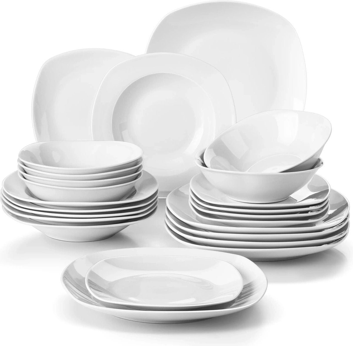 Dinnerware set - Dinnerware sets - Dinnerware set 12 person - White Plain - Porcelain - 48-Piece Dinnerware - Dinner plate - Dessert plate - Bowl - Mug