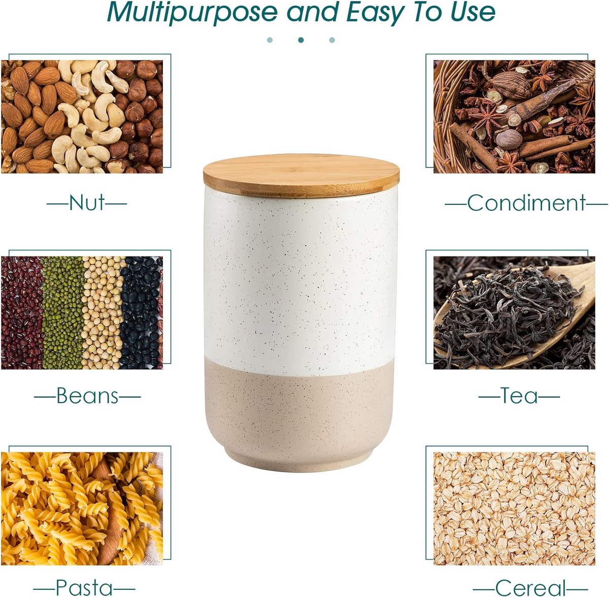 Ceramische voorraadpotten met luchtdichte deksels, opslagcontainers 2400 ml/1250 ml/600 ml, duurzame keukenopbergers voor koffie, suiker, thee, granen, meel, kruiden, beige