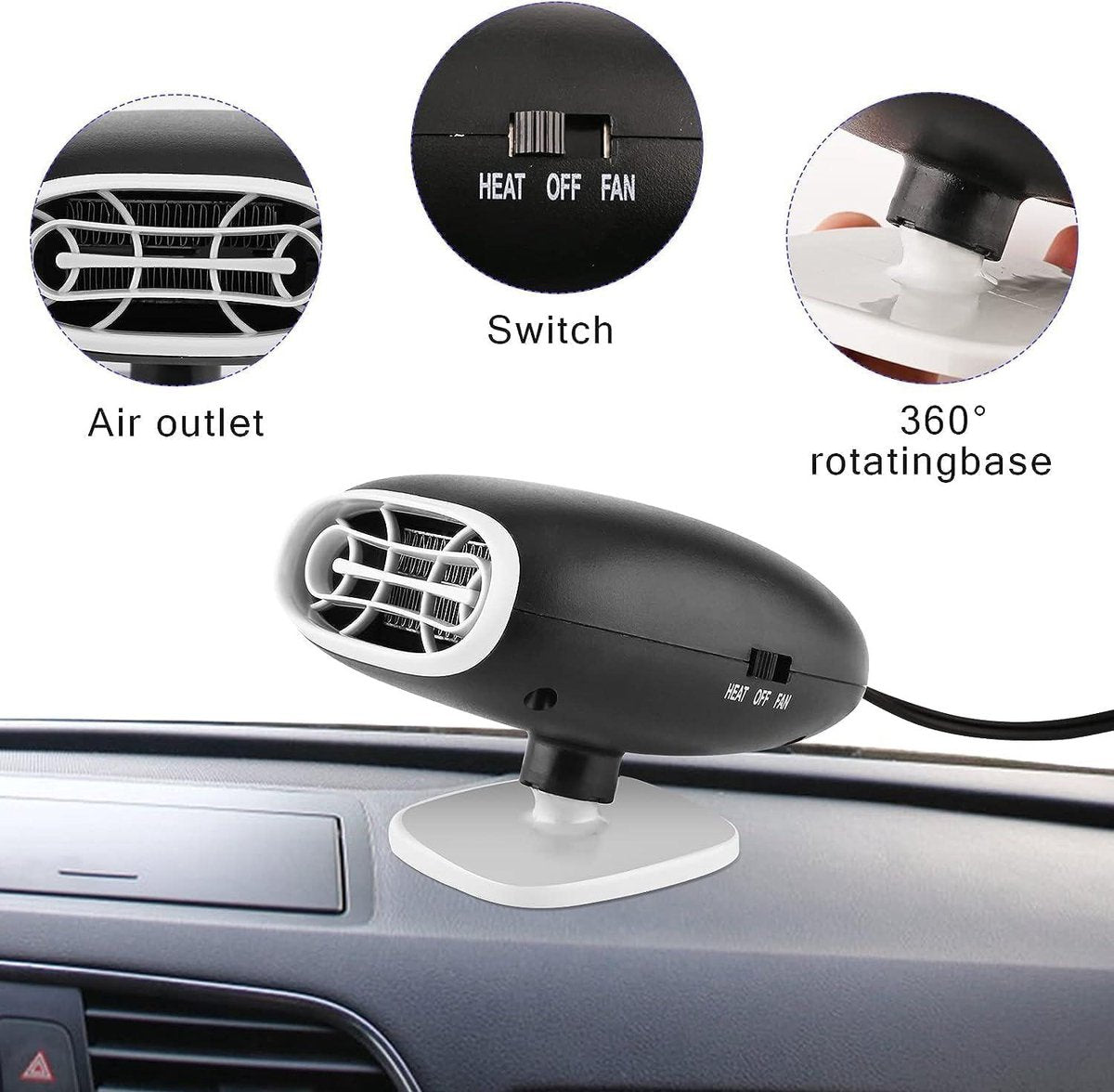 Draagbare autoverwarming - Koelventilatoren 2-in-1 12V 150W Snelle verwarming Luchtzuivering Autokachel 12 volt verwarming