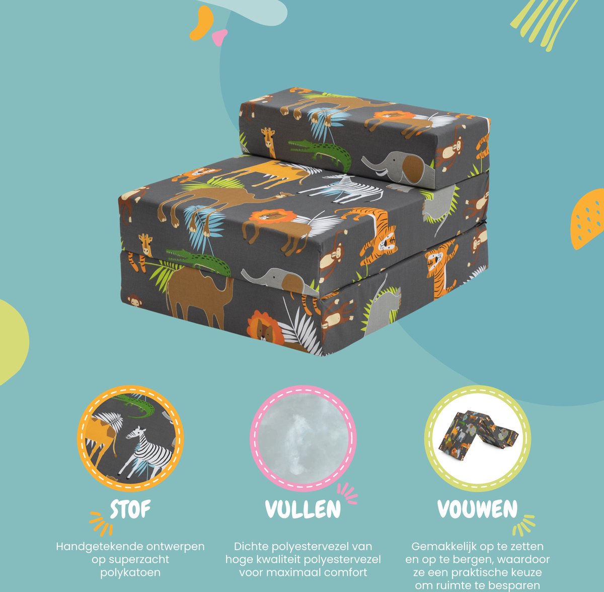 Kids Opvouwbare Matras - Logeermatras Opvouwbaar - Zetelbed - Kinderen Vouwmatras - Kinder Opvouwbaar Matras 1 Persoons - Logeerbed voor Kinderen