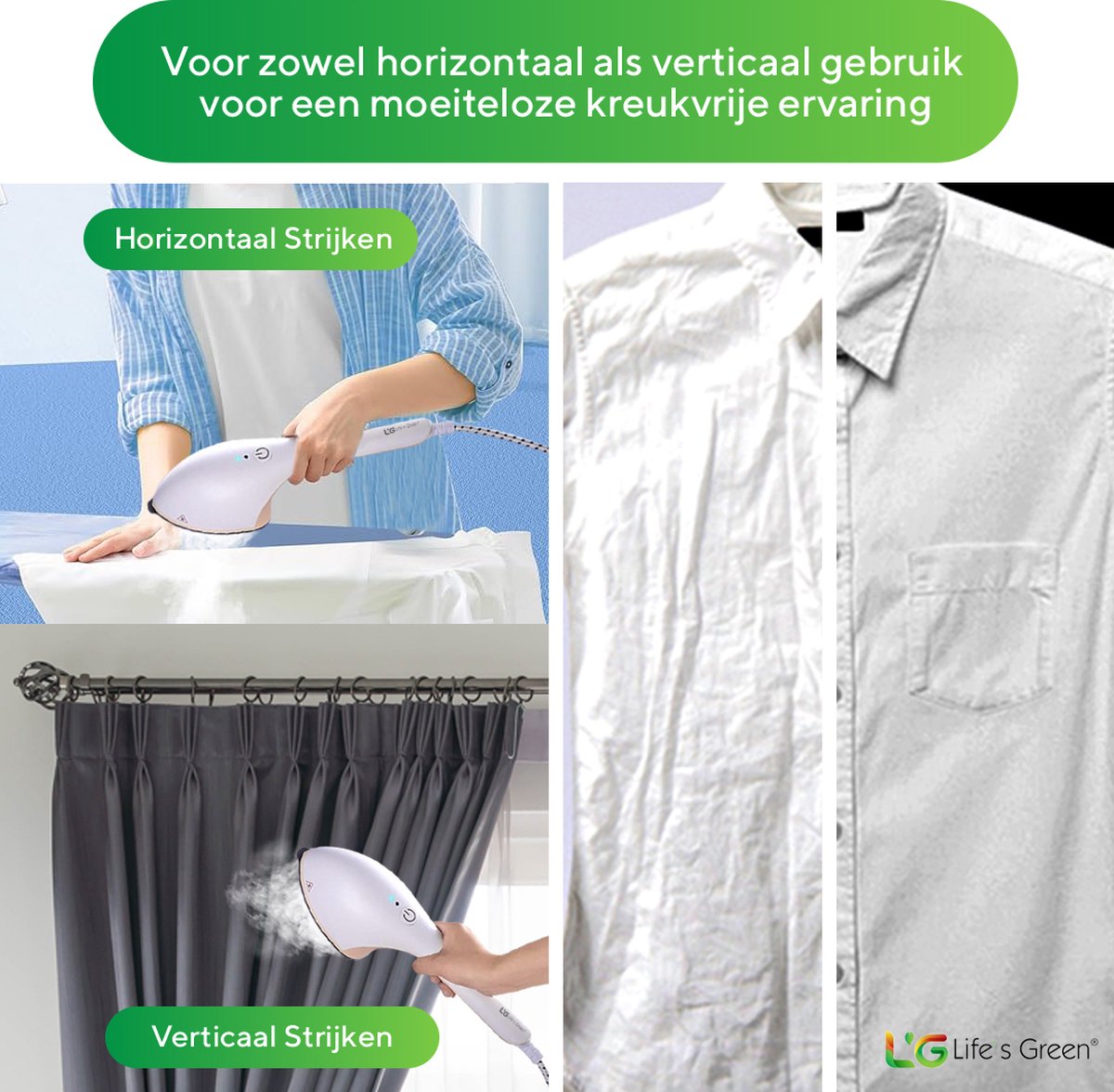 Life's Green® Garment Steamer - Met Handstomer - Stoomstrijkijzer - Stoomapparaat Kleding