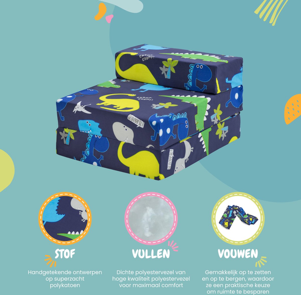 Kids Opvouwbare Matras - Logeermatras Opvouwbaar - Zetelbed - Kinderen Vouwmatras - Kinder Opvouwbaar Matras 1 Persoons - Logeerbed voor Kinderen