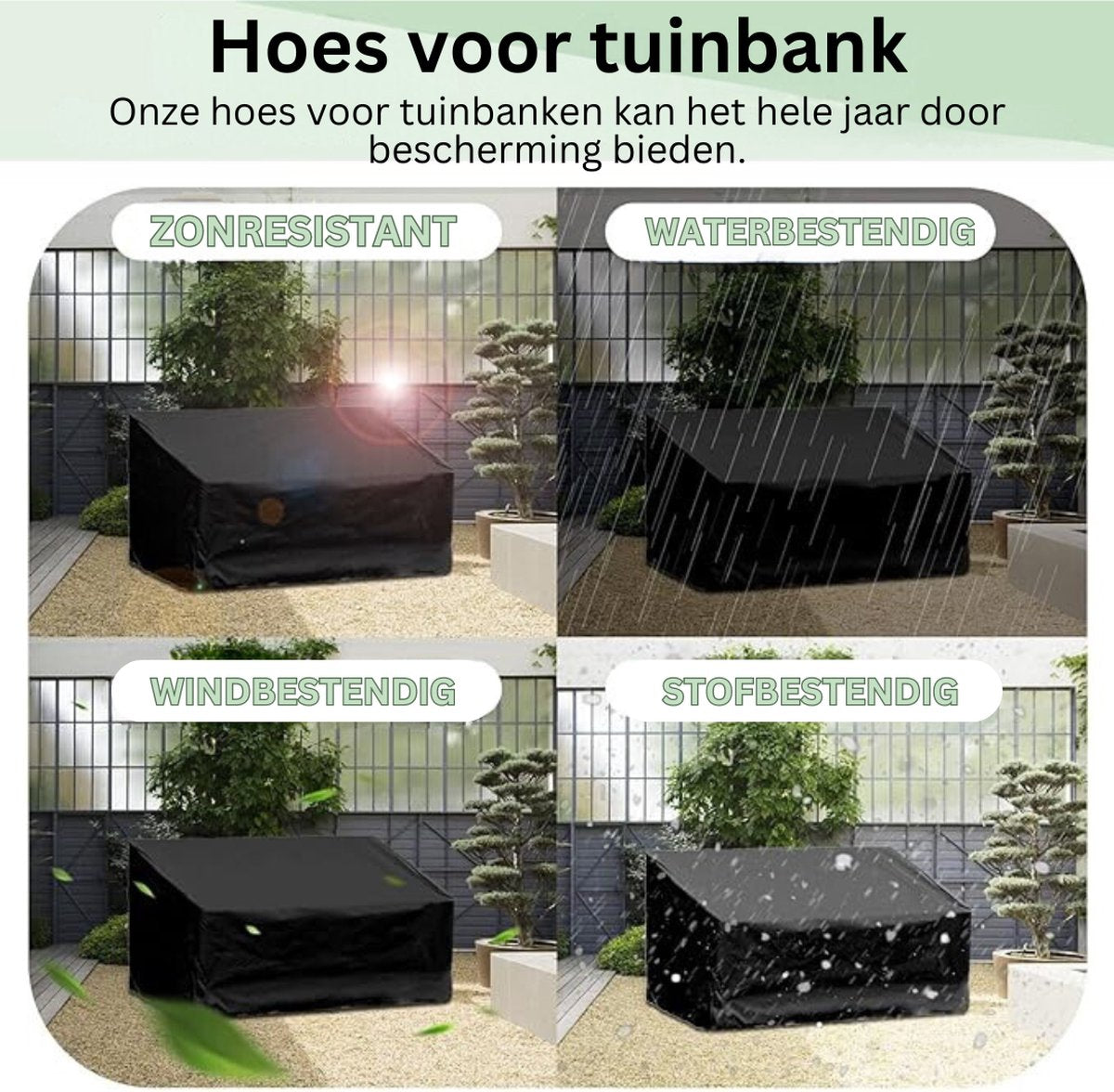 3-zits Tuinbankhoes - Waterdicht - Winddicht - UV-Bestendige Tuinbankhoes (163 x 66 x 63/89 cm) - Zwart - 210T - Polyestervezels - Beschermhoes voor Tuinbank - Ademende Tuinmeubelen - Zitbankhoes
