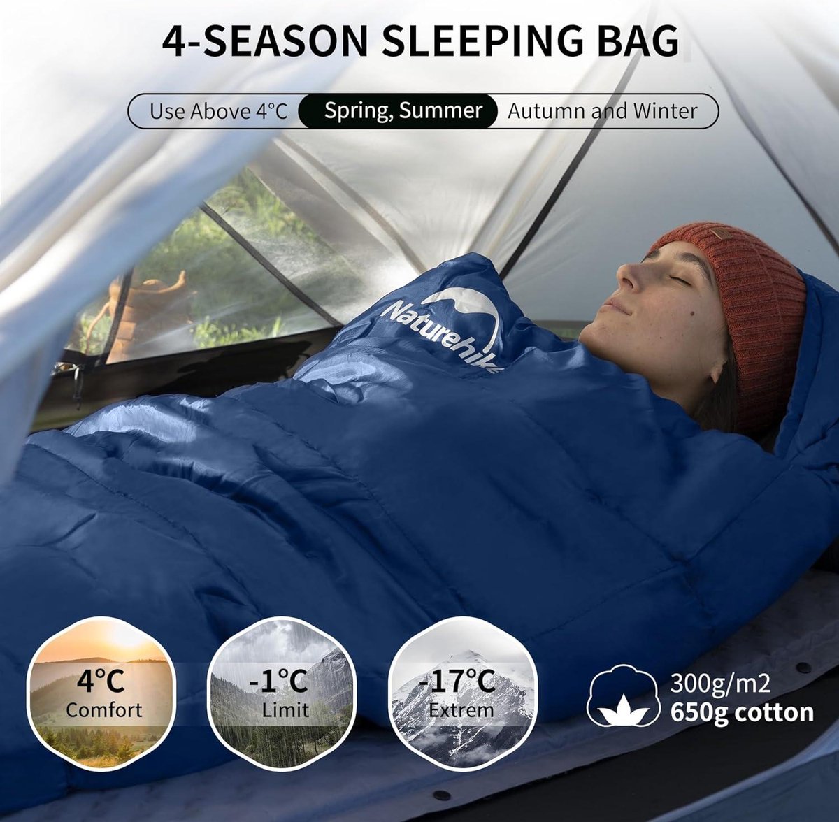 Mummie slaapzak met capuchon 300GSM - Lichtgewicht compact voor één persoon - Slaapzak 4 ℃ Zomer Winter - Geweldig voor volwassenen en kinderen - Wandelen reizen