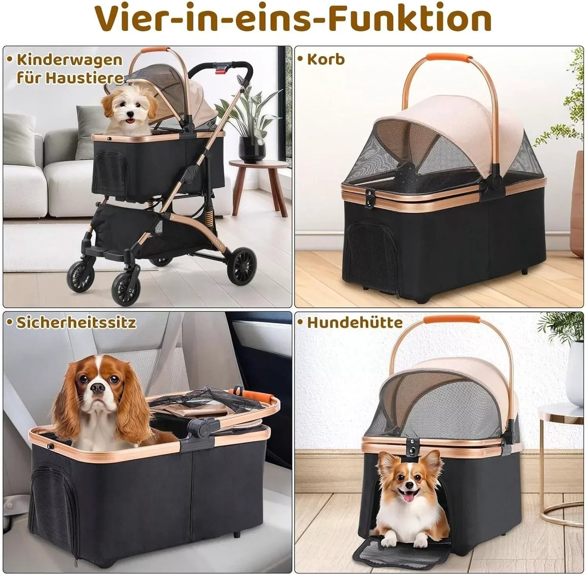 Luxe hondenbuggy - Hondenbuggy inklapbaar - 40 kg draagcapaciteit - Duitse kwaliteit - Opvouwbaar tot transportbench - Grote opbergruimte - Waterdicht materiaal