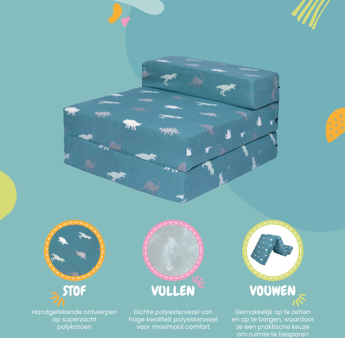 Kids Opvouwbare Matras - Logeermatras Opvouwbaar - Zetelbed - Kinderen Vouwmatras - Kinder Opvouwbaar Matras 1 Persoons - Logeerbed voor Kinderen
