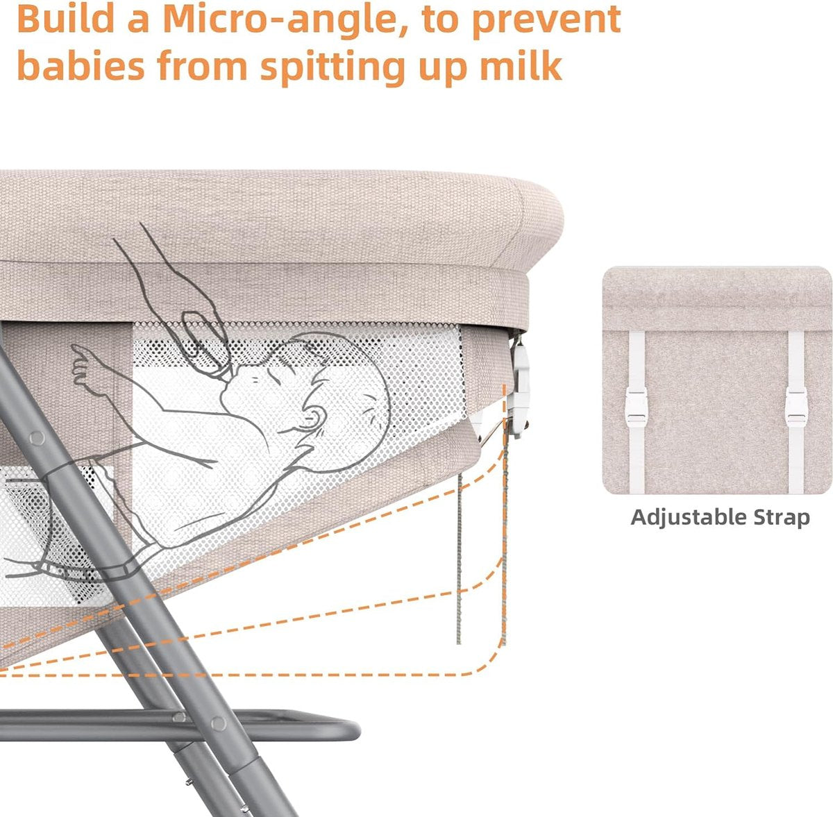 Babybed met zacht matras, reisbed incl. opbergruimte, wiegfunctie, opvouwbaar, slip en transporttas, vanaf de geboorte tot 20 kg, wieg, complete set voor baby's van 0-6 maanden, kaki