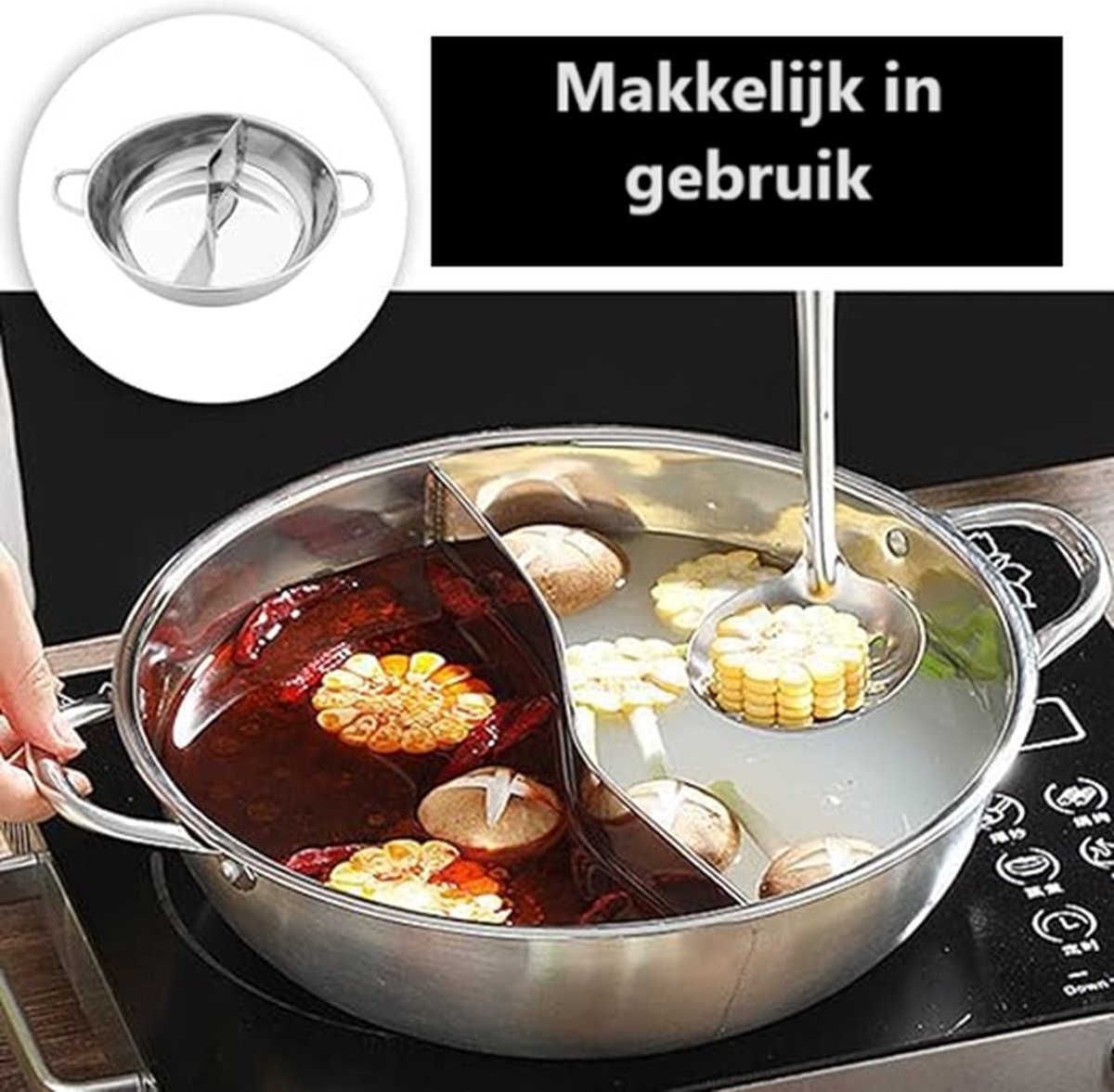 Roestvrijstalen Hot Pot - Hot Pot Pan - Authentieke Aziatische Fondue - Shabu Shabu - Gasfornuis - Inductiekookplaat - Zilver - 34CM