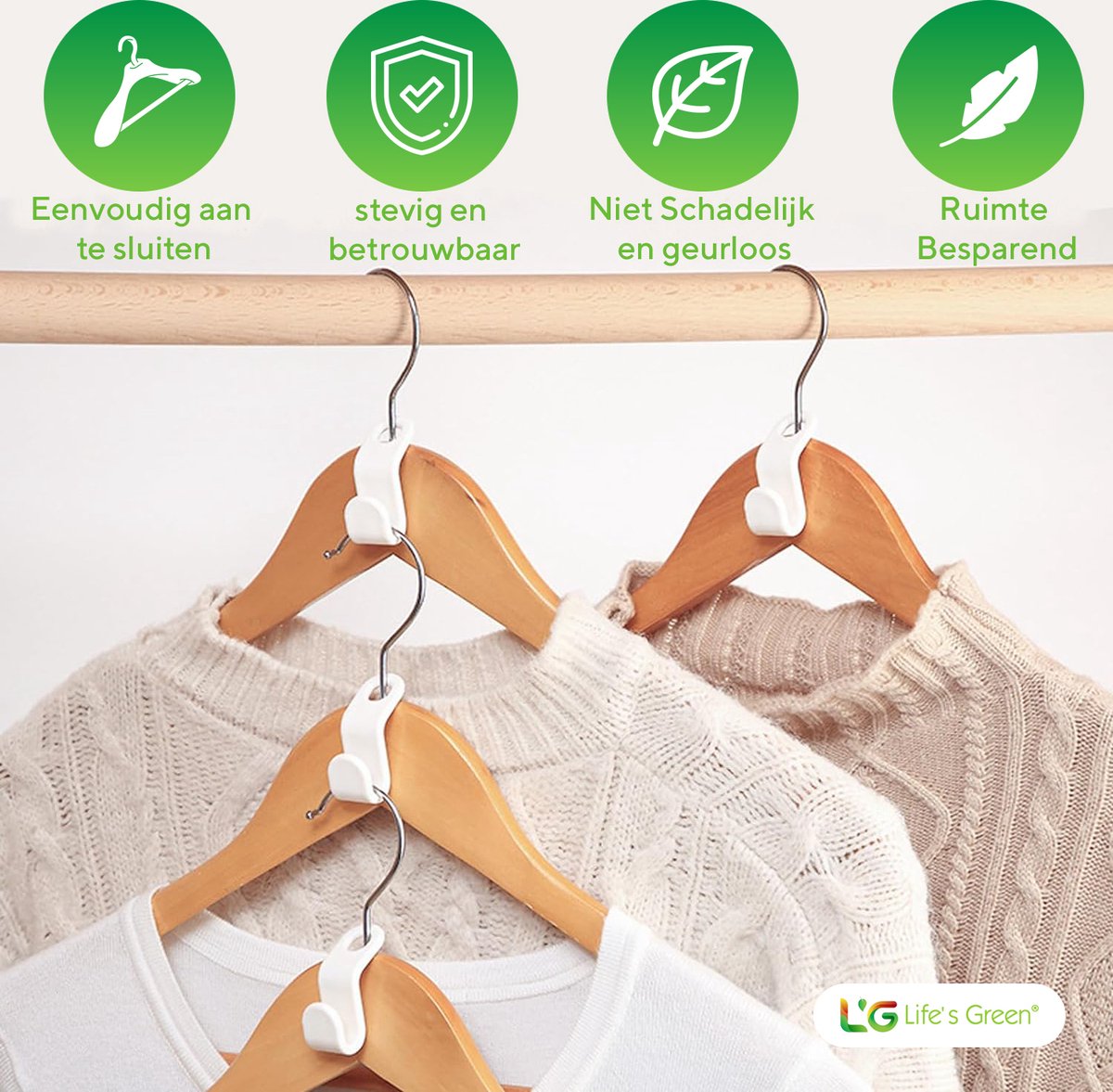 Life's Green® - Kledinghangers - 24 stuks - Kledinghanger LGS1860 - Stapelbaar