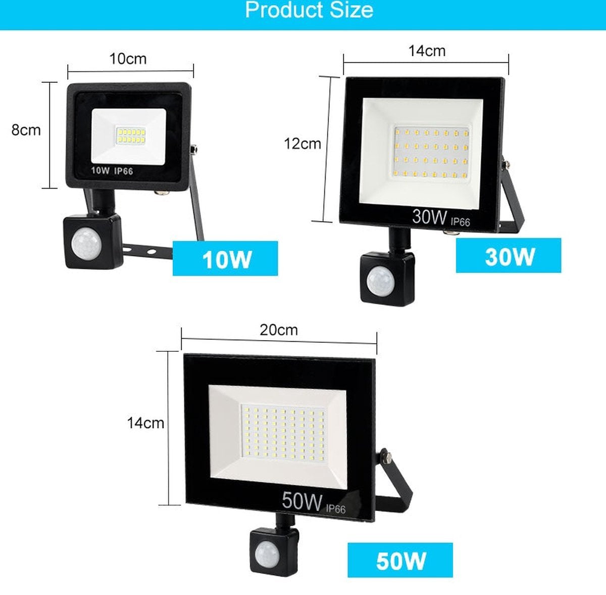 Schijnwerper met led 50W. Buitenlamp met bewegingsmelder en wit licht. Zeer smalle uitvoering. Schijnwerper met bewegingssensor voor buiten 2800Lm.