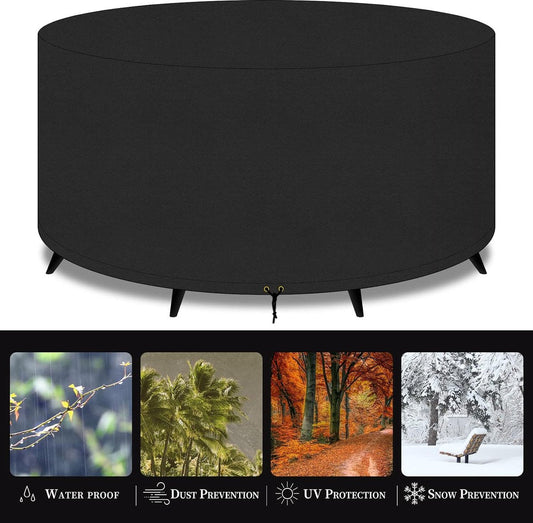 Large ronde tuintafel meubelhoes 420D Oxford-stof outdoor patio ronde set hoes voor stoelset, waterdicht, winddicht, anti-UV, tuinhoezen 130 x 70 cm, zwart