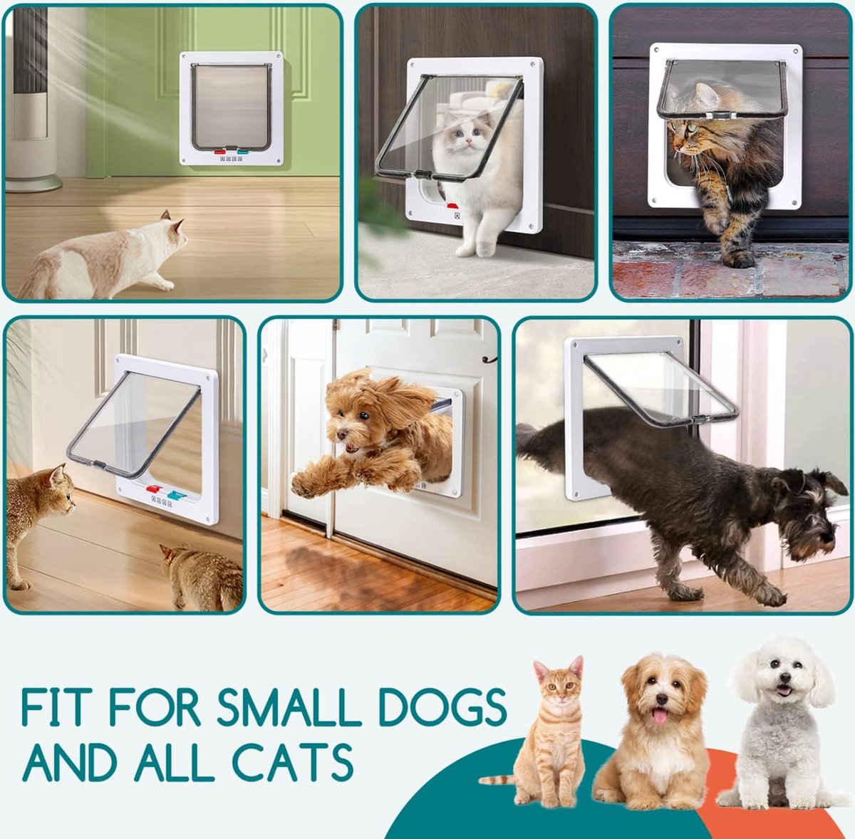 Kattenluik Hondenluik 4-weg magneetsluiting voor katten Hondenluik Kattenluik Huisdierluik Binnendeur voor katten en kleine honden (wit, XL)