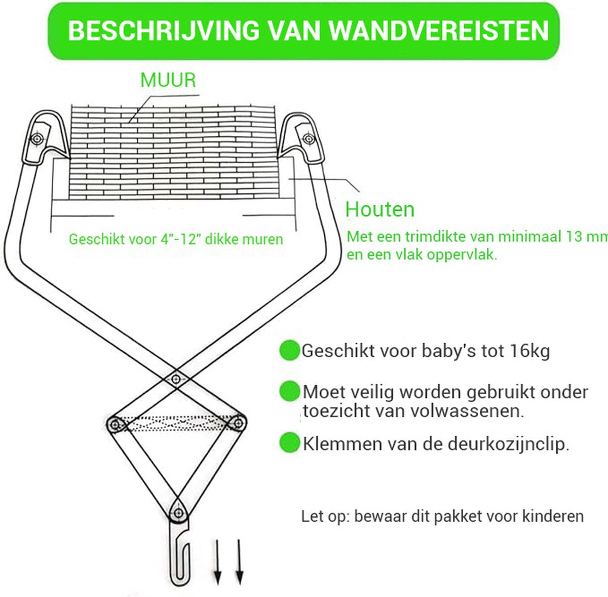 Babyschommel - Deurschommel - Deurhopper - Voor Peuters - Geschikt van 4-24 Maanden - Max. 13 kg - Verstelbare Hoogte - Stalen Frame - Blauw