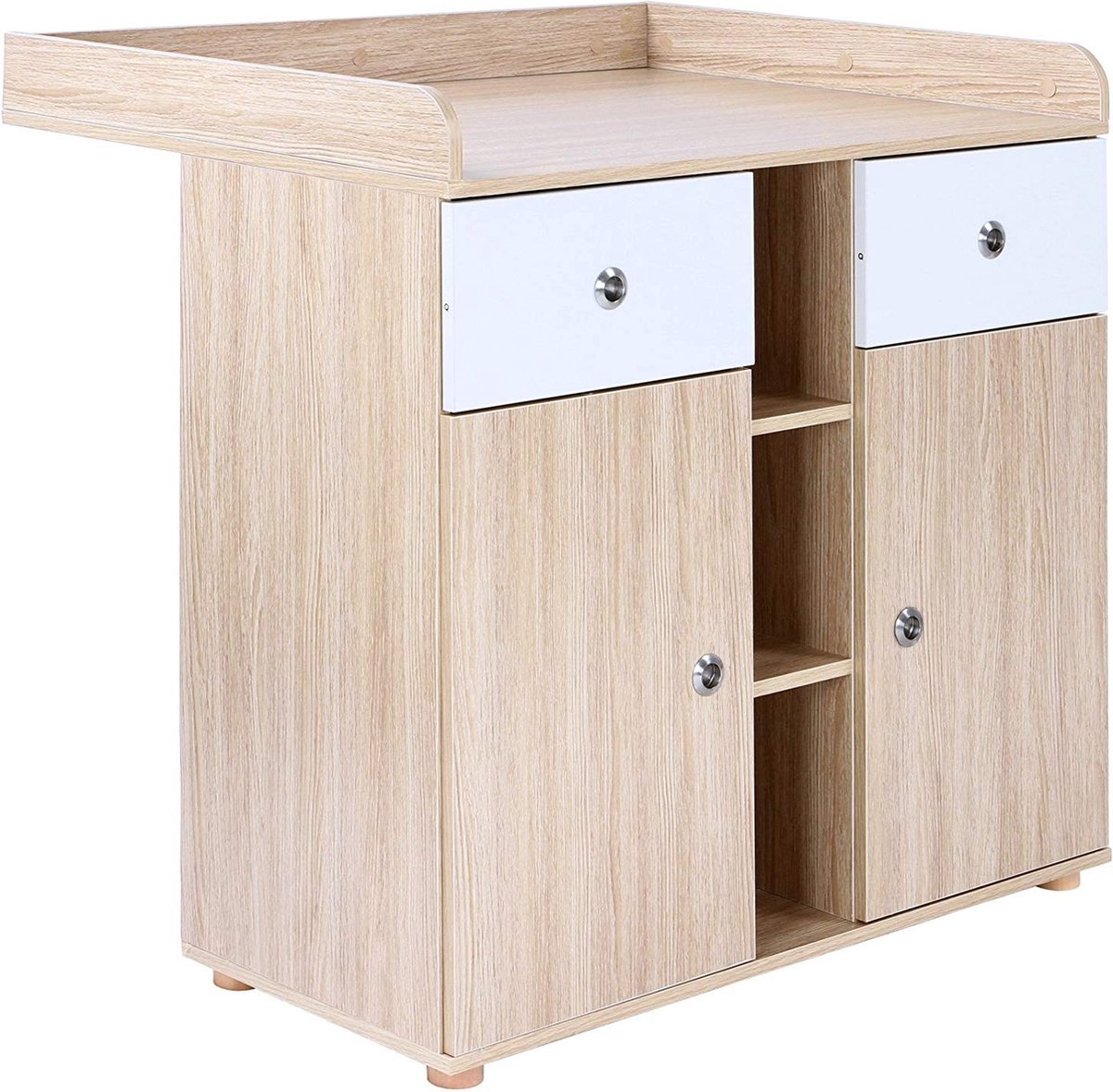 Infantastic - Commode met 2 grote laden en 5 vakken - Ladekast met Opbergruimte - Veelzijdig Omkleedmeubel met Organizer - 90x69x92 cm (LxBxH) - Beukenfineer