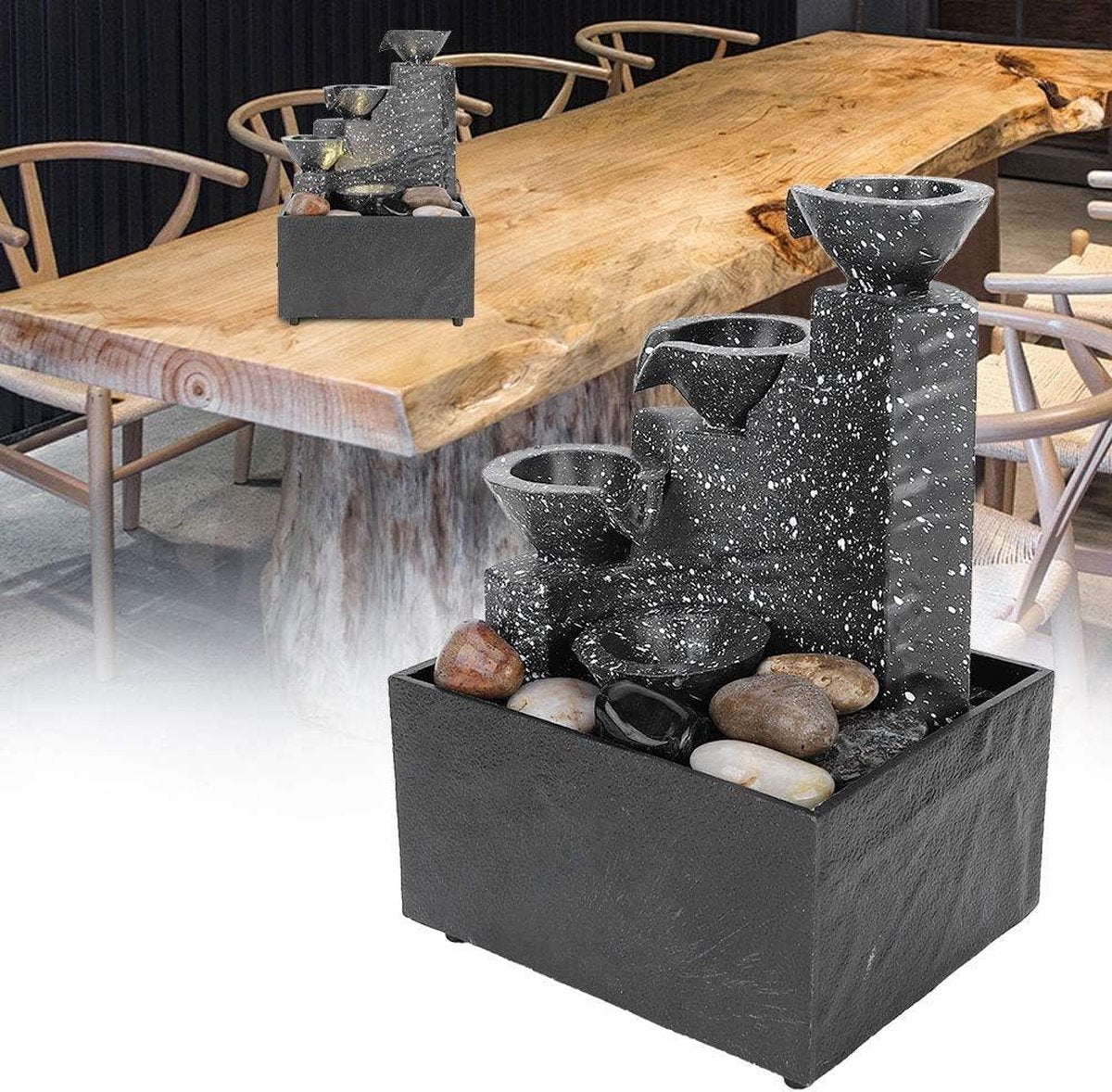 Waterfontein Tafelblad Fontein Decoraties USB Desktop Waterfontein Ornament met Onregelmatige Stenen LED-verlichting voor Thuis-Kantoor-Slaapkamer-Bureau