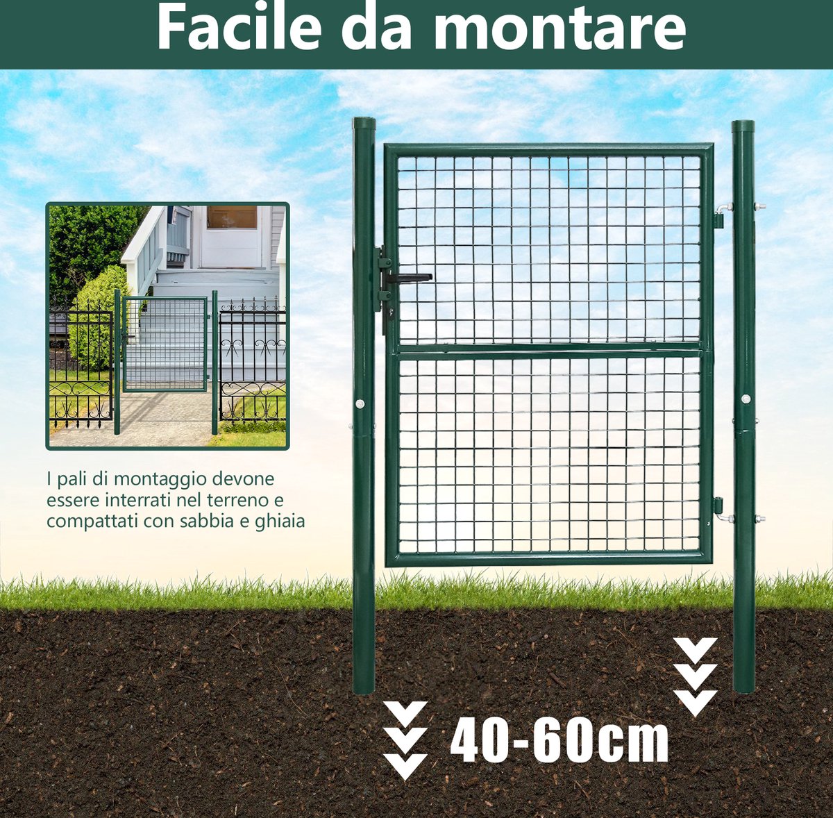 Tuinpoort Poort gepoedercoat staal Tuinpoort-Tuindeur hek poort 125 × 100 cm boerderij poort van gegalvaniseerd staal met slot, deurknop en sleutel, stevig en duurzaam-groen