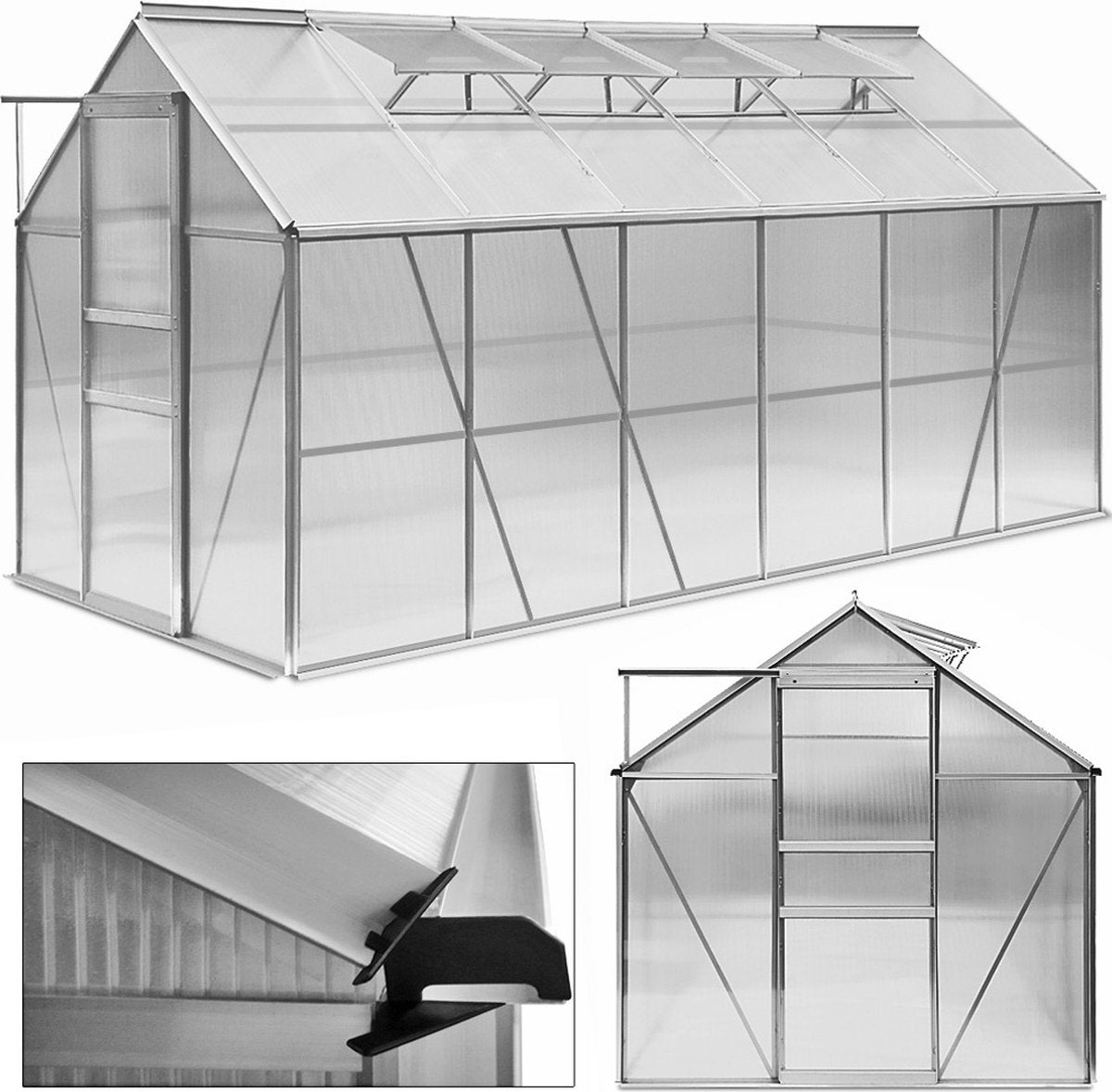 Tuinkas Aluminium - 7,2 m² 4 Dakramen Regengoot - 380x190cm