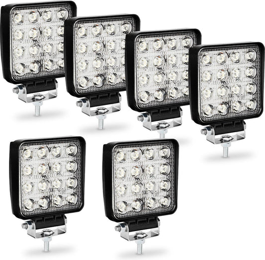 6x Led werklamp 48 Watt - Worklight - werkverlichting - veel licht - auto - bus - achteruitrijverlichting - extra led koplamp voor offroad 12 V 24 V koplamp IP67-waterdicht, achteruitrijlicht voor tractor, auto graafmachine, SUV, UTV, ATV