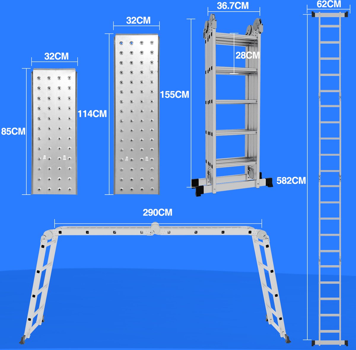Vouwladder Multifunctionele ladder 4x5 Telescoopladder Verlengladder Leunladder Aluminium ladder