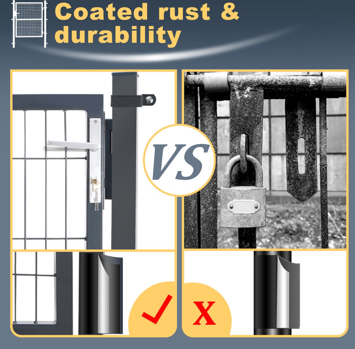 Garden Gate Gate Powder Coated Steel Garden Gate-Garden Door fence gate 100 × 100 cm farm gate made of galvanized steel with lock, doorknob and key, sturdy and durable-anthracite gray