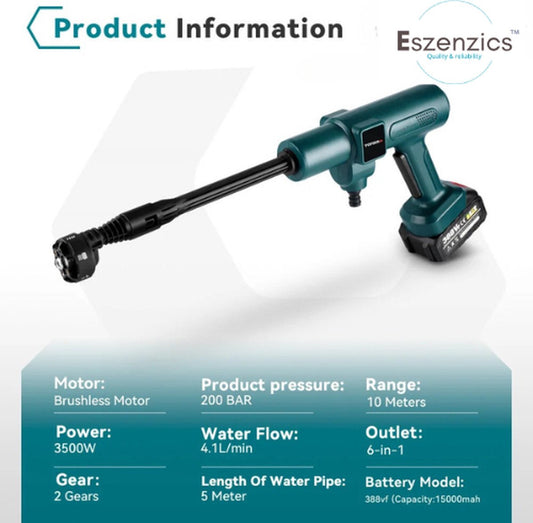 Eszenzics™ Electric High-Pressure Cleaner - 6in1 Car Wash - 3500W 200bar - Brushless - Water Gun For Makita, incl. 2 batteries 18 V - Garden - Irrigation - Spray Gun