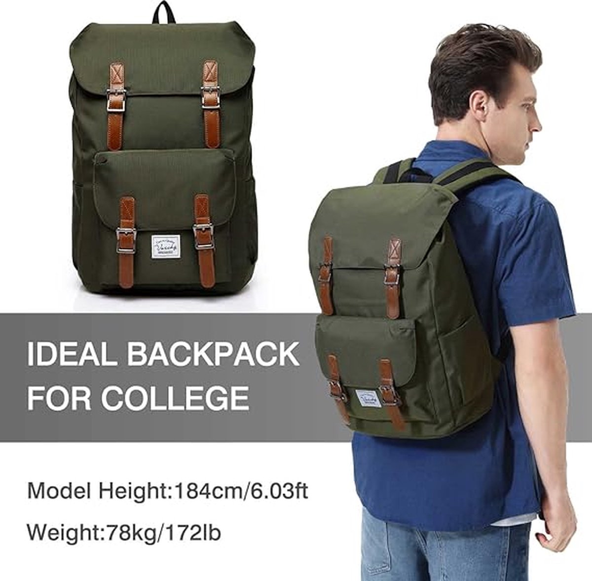 Outdoor Canvas Rugzak, Waterdichte Reizen Wandel Kampeer Rugzak Tas, Grote Casual Daypack, College School Rugtas, Schoudertas voor 15" Laptop Tablets