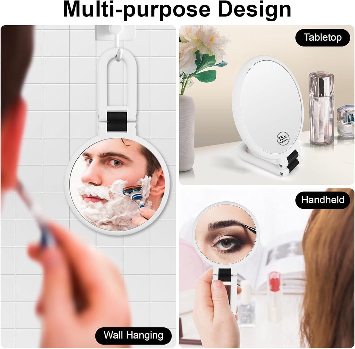 Make-up Spiegel Handheld Opvouwbaar Reisspiegel voor Vrouwen en Mannen - 15X Vergrotende Spiegel Dubbelzijdig