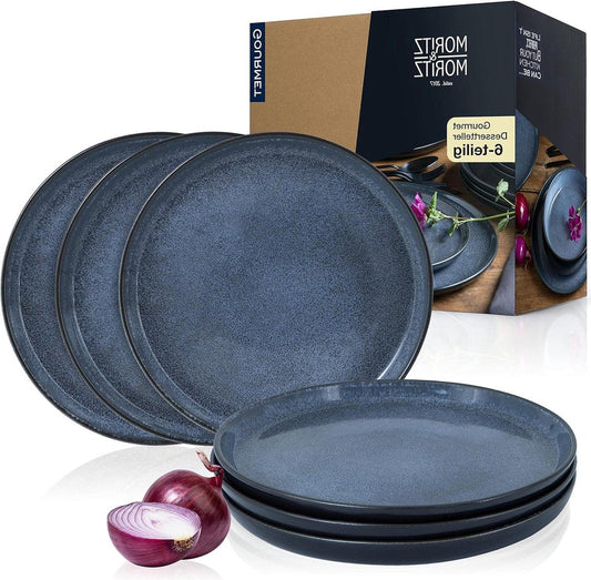 Set van 6 blauwe dessertborden voor 6 personen - porselein - vaatwasser- en magnetronbestendig