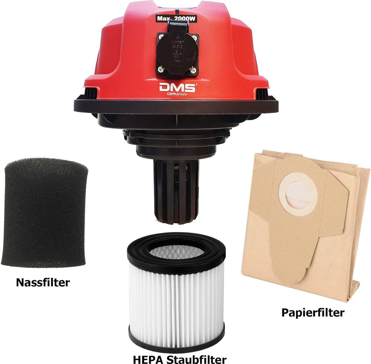 Kleyn - Industrial Vacuum Cleaner - Powerful Professional Vacuum Cleaner - Industrial Cleaning Machine - 2300 Watt - Wet Vacuum - Dry Vacuum - Stainless Steel - Blower Function - Filter Cleaning System - Bagless - 30 Liters - Red