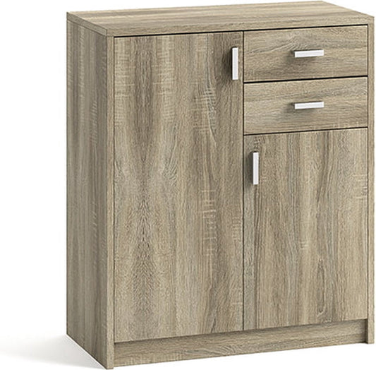 Lage kast Edwin Sonoma - Breedte 72 cm - Hoogte 84 cm - Diepte 36 cm - Met laden - Met planken - Met draaideuren
