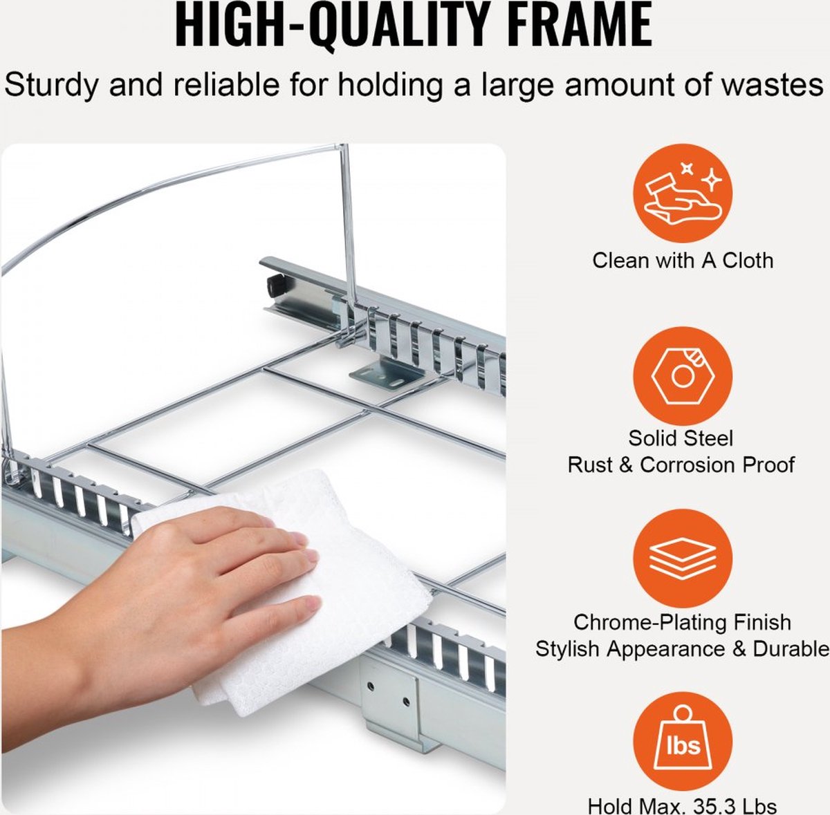 Pull-Out afvalemmer onderbouw keukenafvalbak met push-handgreep 16 kg draagvermogen Heavy-Duty vuilnisrecycling prullenbak voor keukenkast onder gootsteen