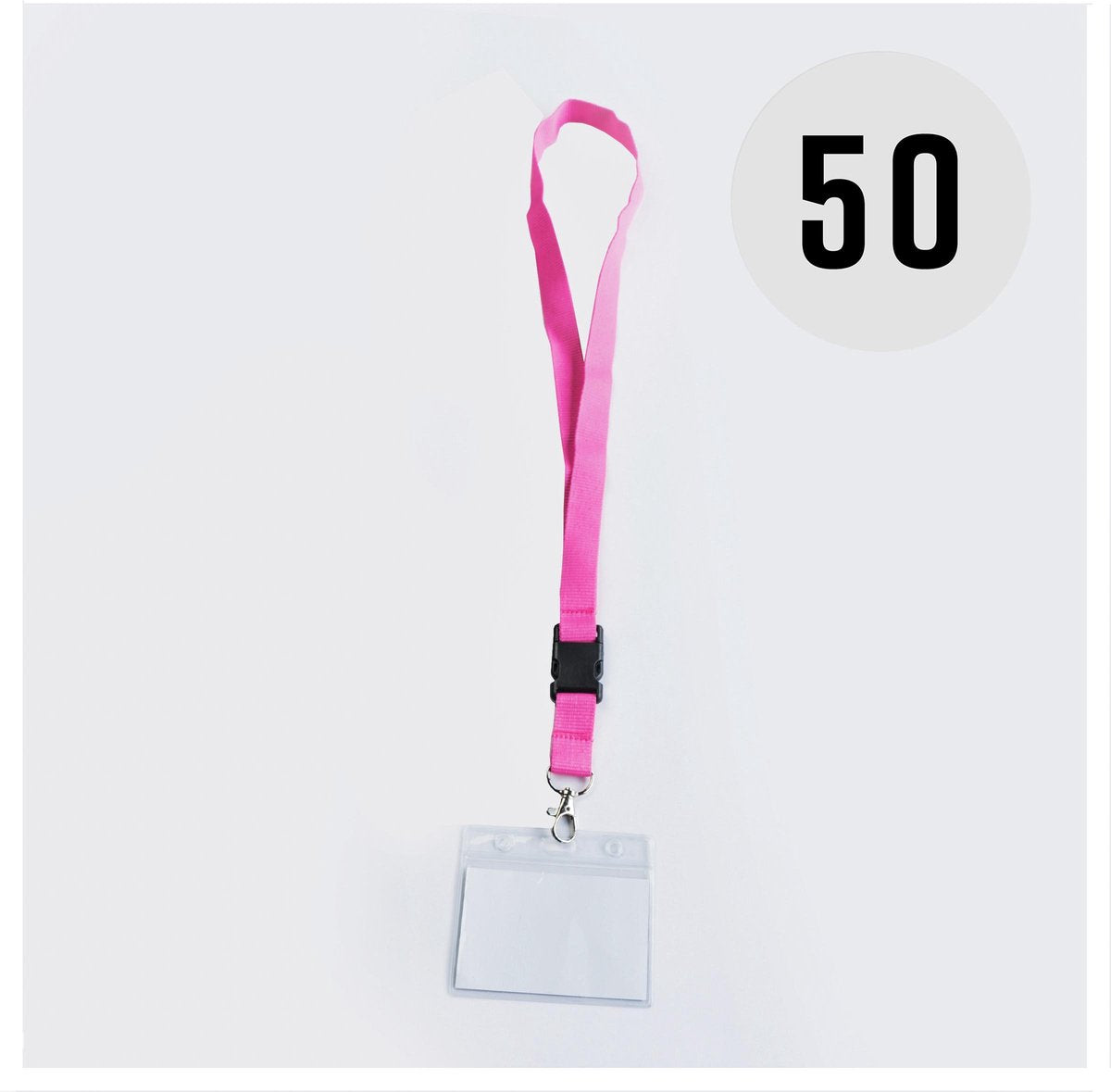 Pink lanyard with badge/pass holder, per 50 pieces