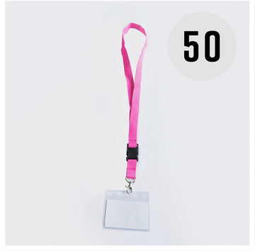 Roze keycord met badge-/pashouder, per 50 stuks