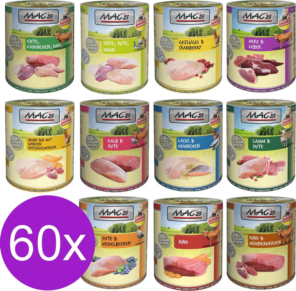 MAC's Kattenvoer Natvoer Blik Mixpakket 60 x 400g + kattensnoepjes