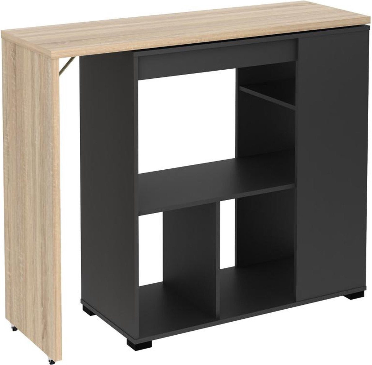Vente-unique Swivel Bar Unit with Storage - Natural and Anthracite - SATURNE W 172 cm x H 100 cm x D 39.6 cm
