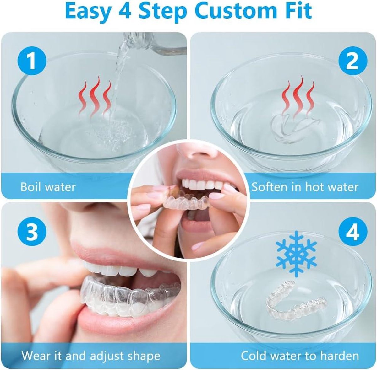 Gebitsbeschermer tegen tandenknarsen 4-Pack Splint Nachtsplint Bijtsplint Voor Mondbeschermer Snurkbeugel 2 Maten - ACWOO Grind Guard