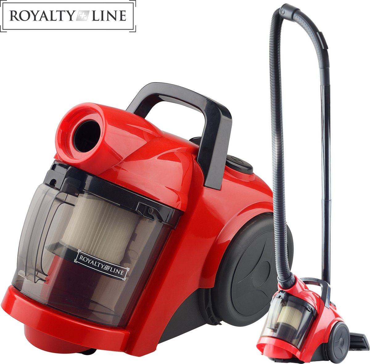 Royalty Line Zakloze Stofzuiger - 2 Liter - Cycloonstofzuiger - Stofzuigers - 5 Niveaus Filtering - Sterke Zuigkracht - Compact en Licht - Gemakkelijk Schoon Te Maken - Rood