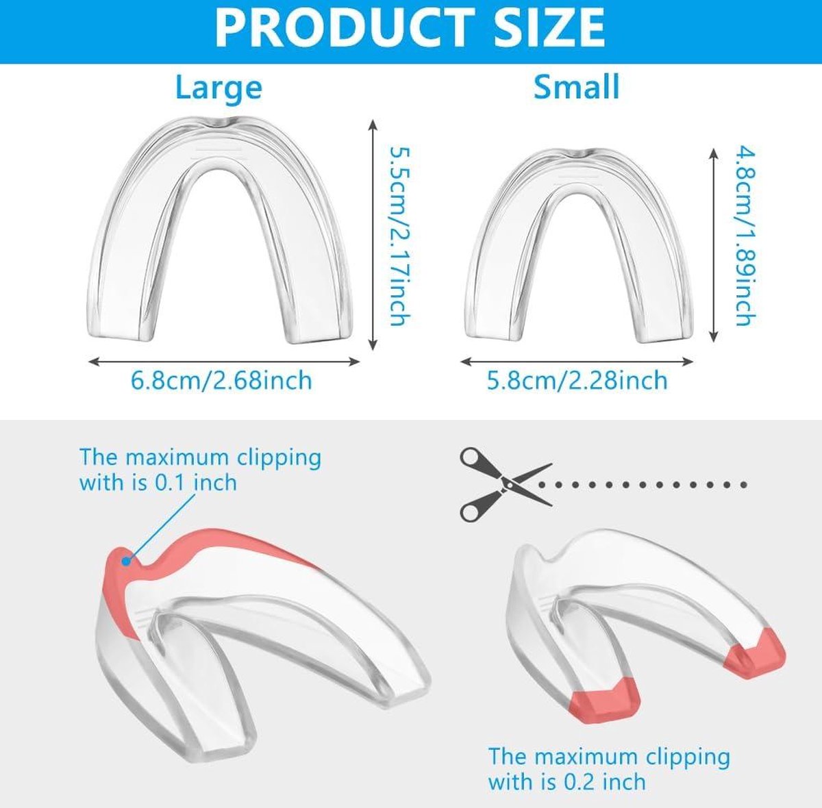 Gebitsbeschermer tegen tandenknarsen 4-Pack Splint Nachtsplint Bijtsplint Voor Mondbeschermer Snurkbeugel 2 Maten - ACWOO Grind Guard