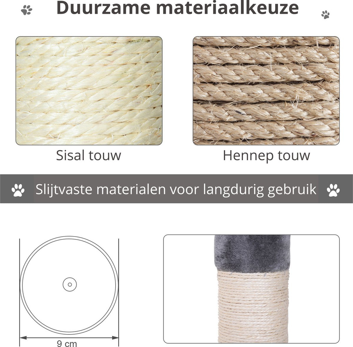 Krabpaal - In hoogte verstelbaar - Krabpaal voor Katten - Krabpaal - Kattenspeeltjes - Katten - Grijs - 40x30x (230–260) cm