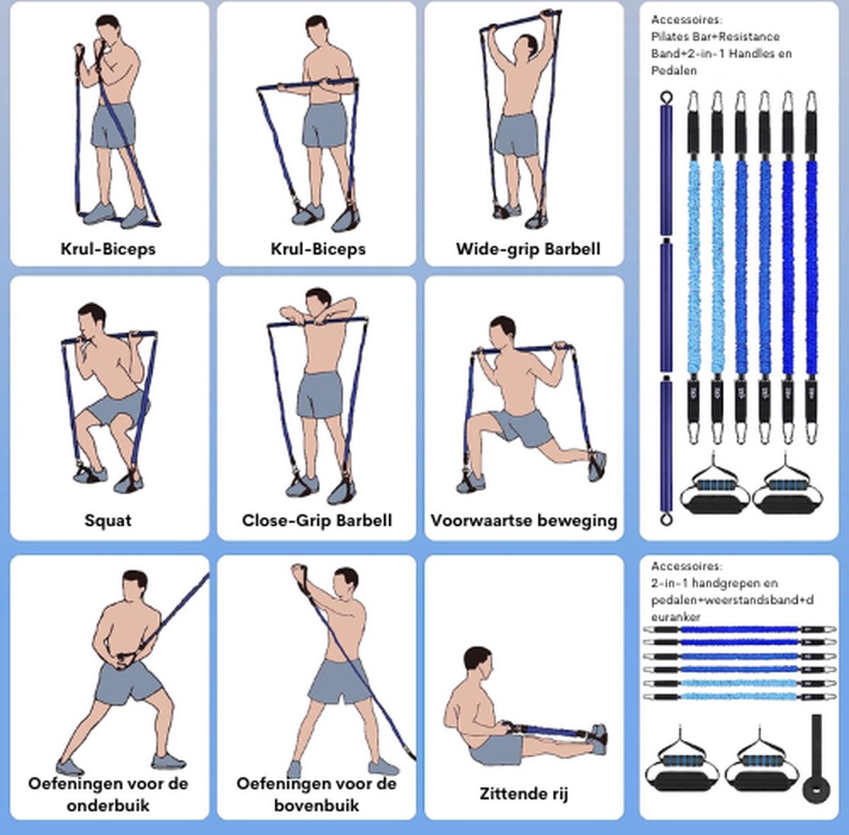Weerstandsbanden - Resistance Band - Weerstandsstang - Weerstandsbanden Met Stang - Fitness - 3-delige stick - Thuistraining - Squats - Yoga - Biceps