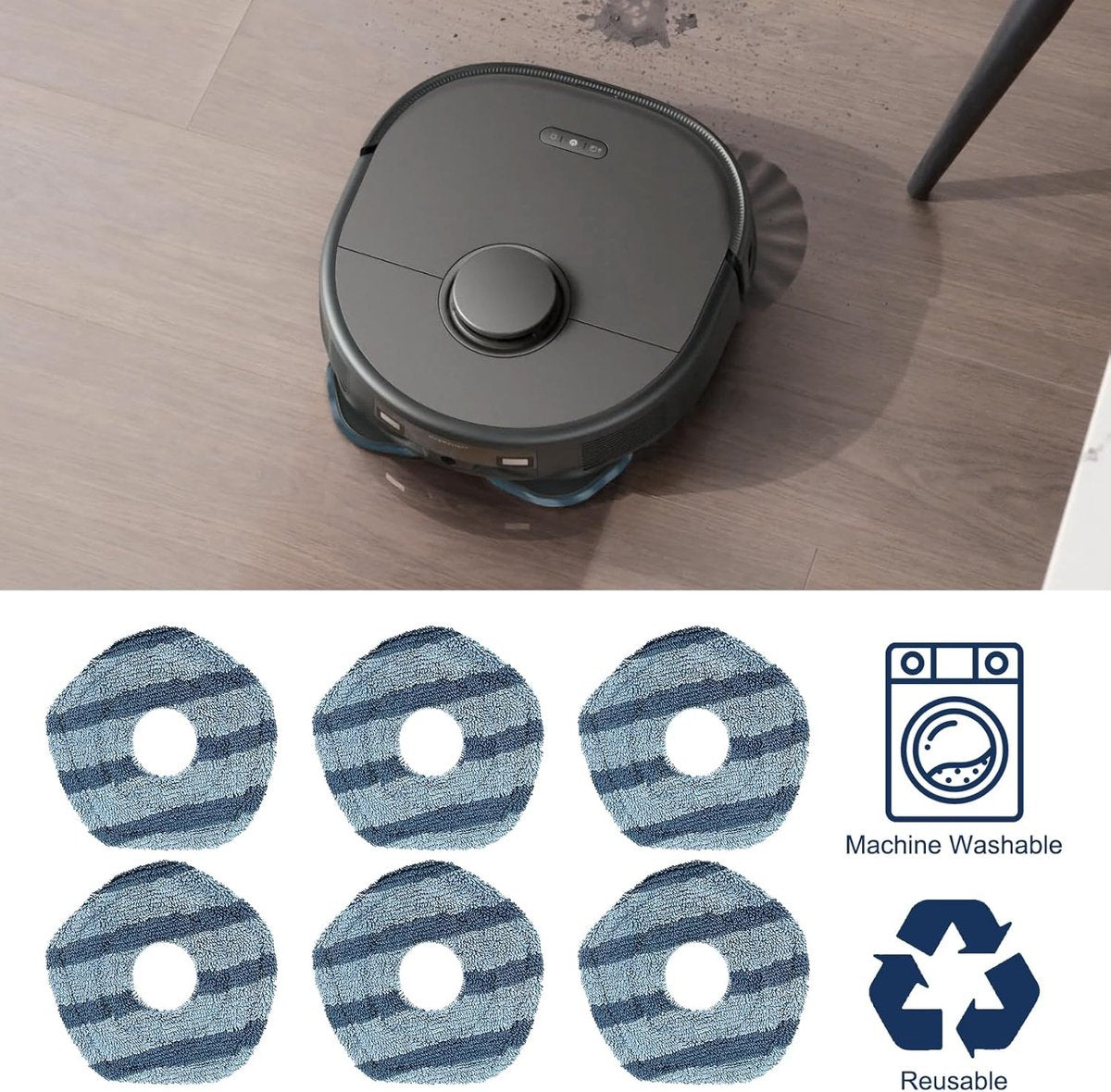 6 Stuks Wasbare Mop Doeken voor Eufy X10 Pro Omni voor e eufy X9 Pro Robot Stofzuigers, Zachte Vervanging Dweilen Pads