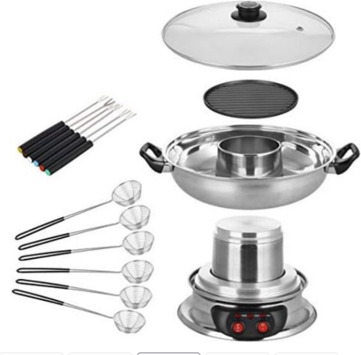 Hotpot Pan - Elektrische Hotpot - Chinese Fondue - Hotpot Kookpot - Zilver
